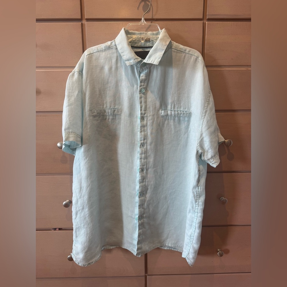 Bruno Pure Linen Baby Blue Button Down Men’s Shirt. Size Large.